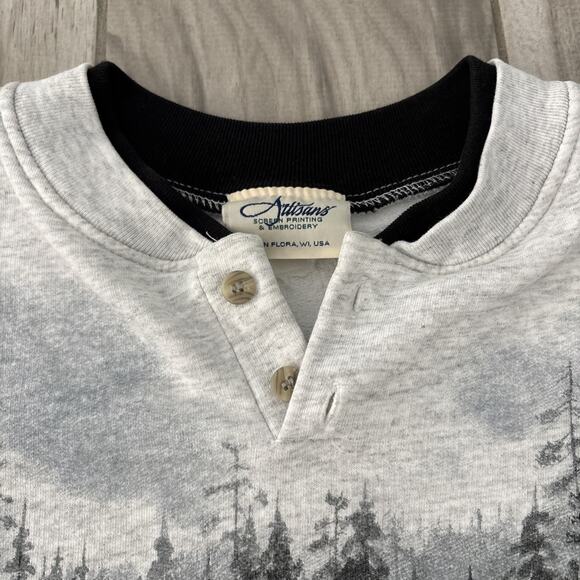 VTG Artisans Sunschein Designs Lake Bear Forest Snow Boat Y2K Sweatshirt Sz M - Picture 3 of 11